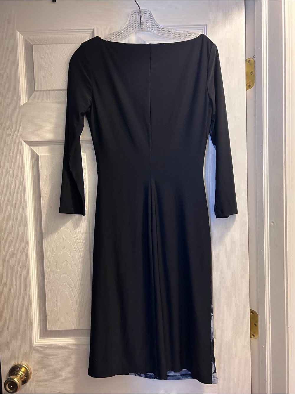Lauren Ralph Lauren Floral Sheath Dress Sz 4 Black Purple Ruched 3/4 Sleeve - Picture 3 of 3